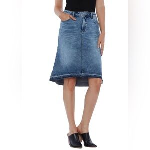 Wash Lab Denim Skirt Women's 29 Light Blue Faded Wash Raw Hem Y2K Hi Low Preppy